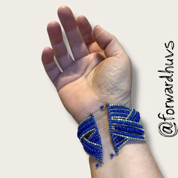 Bundle Sale 3 for $15 | Hand Crafted Blue & Silver Seed Bead Cuff Bracelet - Picture 5 of 8